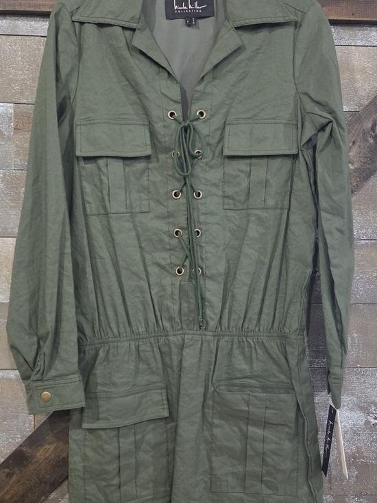 Nicole Miller Dresses & Skirts - Nicole Miller Olive Green Utility Dress with Lace-Up Front